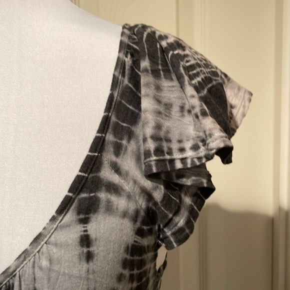 Tie dye Maxi Dress With Belt Flutter Sleeves Black Gray Size M - Picture 8 of 9